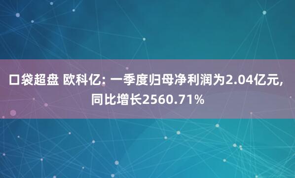 口袋超盘 欧科亿: 一季度归母净利润为2.04亿元, 同比增长2560.71%